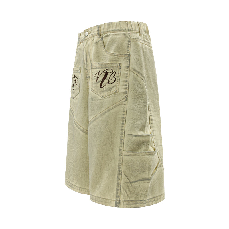 Vintage Washed Embroidery Bermuda Shorts