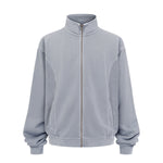 Stand Collar Panel Detail Washed Zip Up Sweatshirt