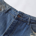 Loose Fit Embroidered Patch Distressed Jeans