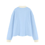 Women's Heavyweight Washed Color Block Collared Long Sleeve Sweatshirt