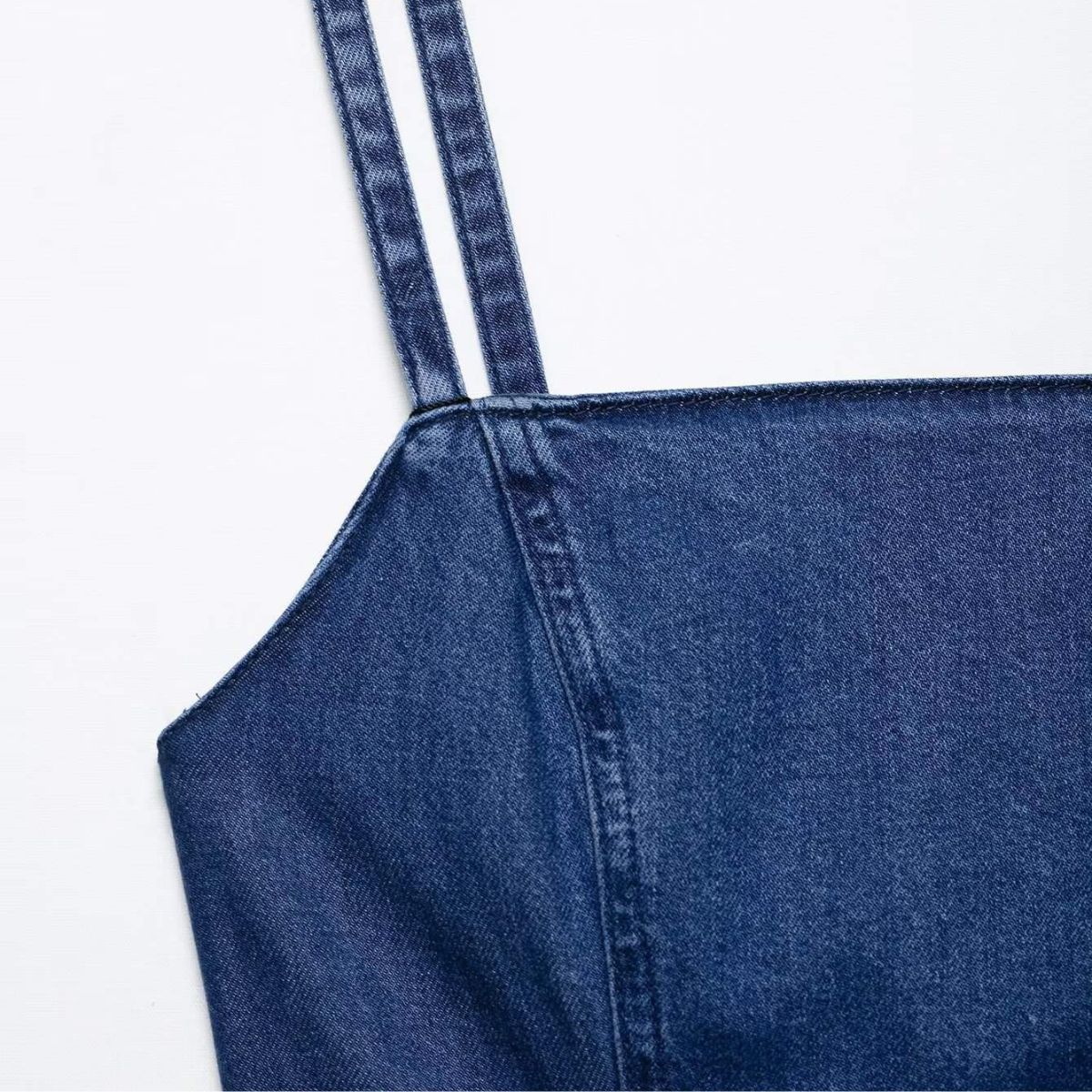 Square Neck Strappy Denim Maxi Dress