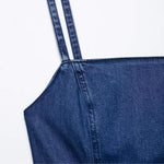Square Neck Strappy Denim Maxi Dress