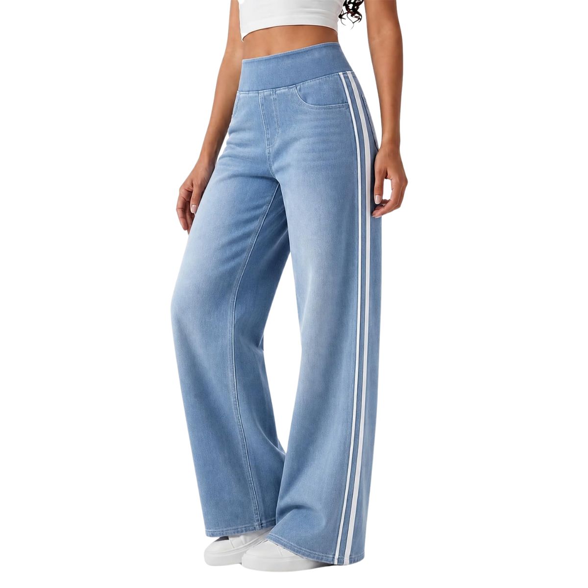 Women's Side Stripe Stretch Wide Leg Jeans