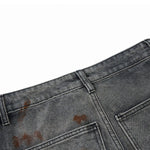 Men's Distressed Washed Denim Cargo Pants Wide Leg Paint Tie-Dye Unique
