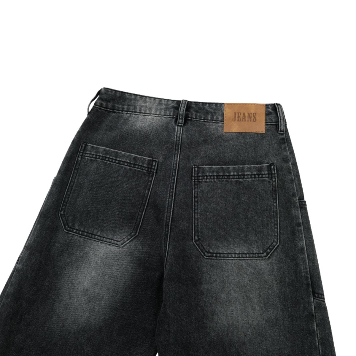 Gray Washed Workwear‑Style Wide‑Leg Jeans