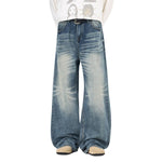 High Street Gradient Washed Whiskered Wide Leg Denim Jeans