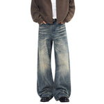 Wash Vintage Whiskered Fluid Flow Wide Leg Denim Jeans