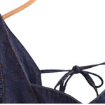 Falda vaquera con bordado de perlas y lavado vintage