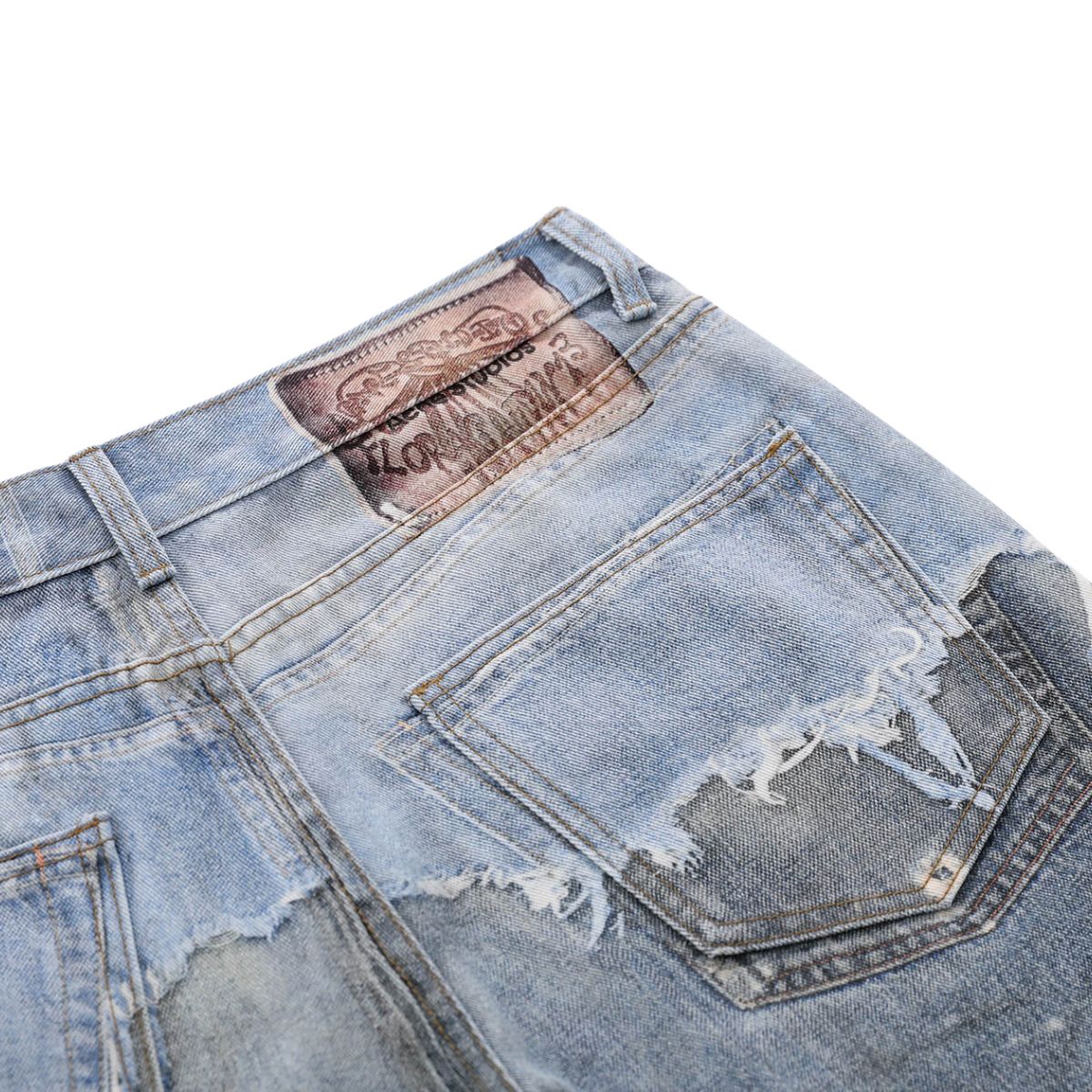 Graphic Printed Distressed Straight Leg Jeans