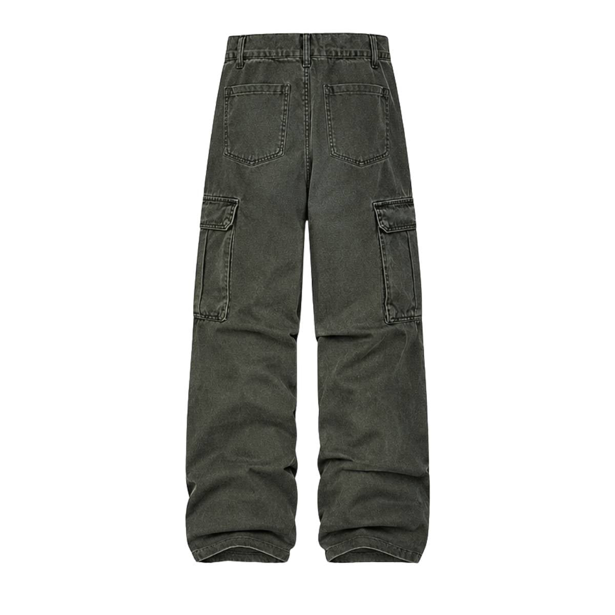 American Workwear Relaxed Solid Patchwork Wide-Leg Utility Cargo Pants