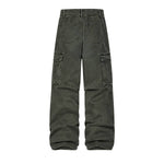 American Workwear Relaxed Solid Patchwork Wide-Leg Utility Cargo Pants