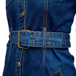 Long-Sleeve Button-Front Denim Midi Dress