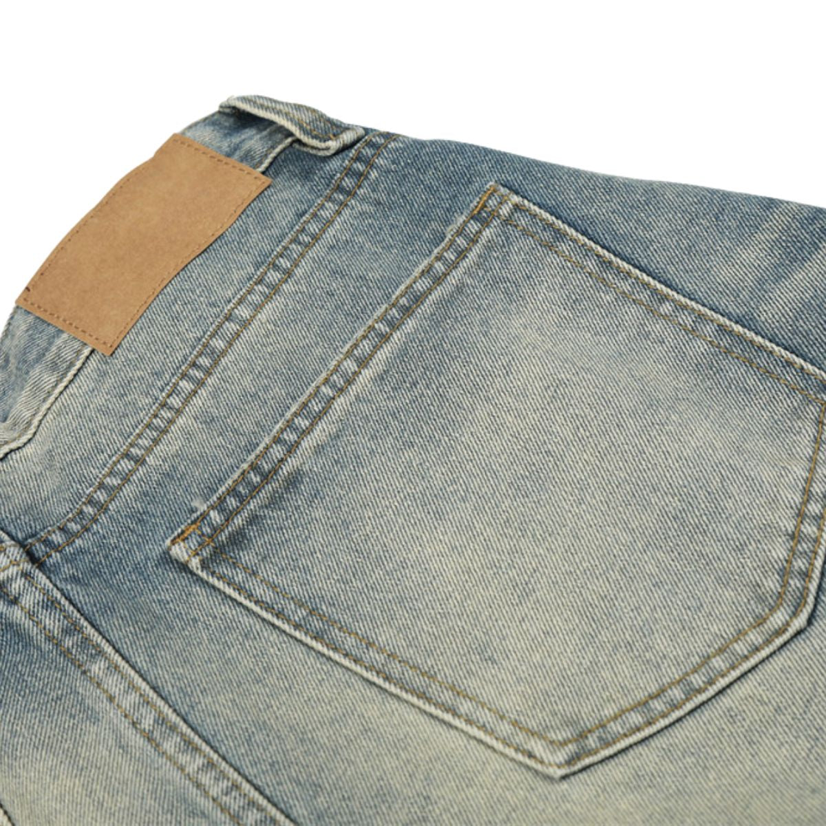 Men's Washed Distressed Denim Pants Loose Wide Leg Pleated Fade