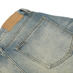 Men's Washed Distressed Denim Pants Loose Wide Leg Pleated Fade