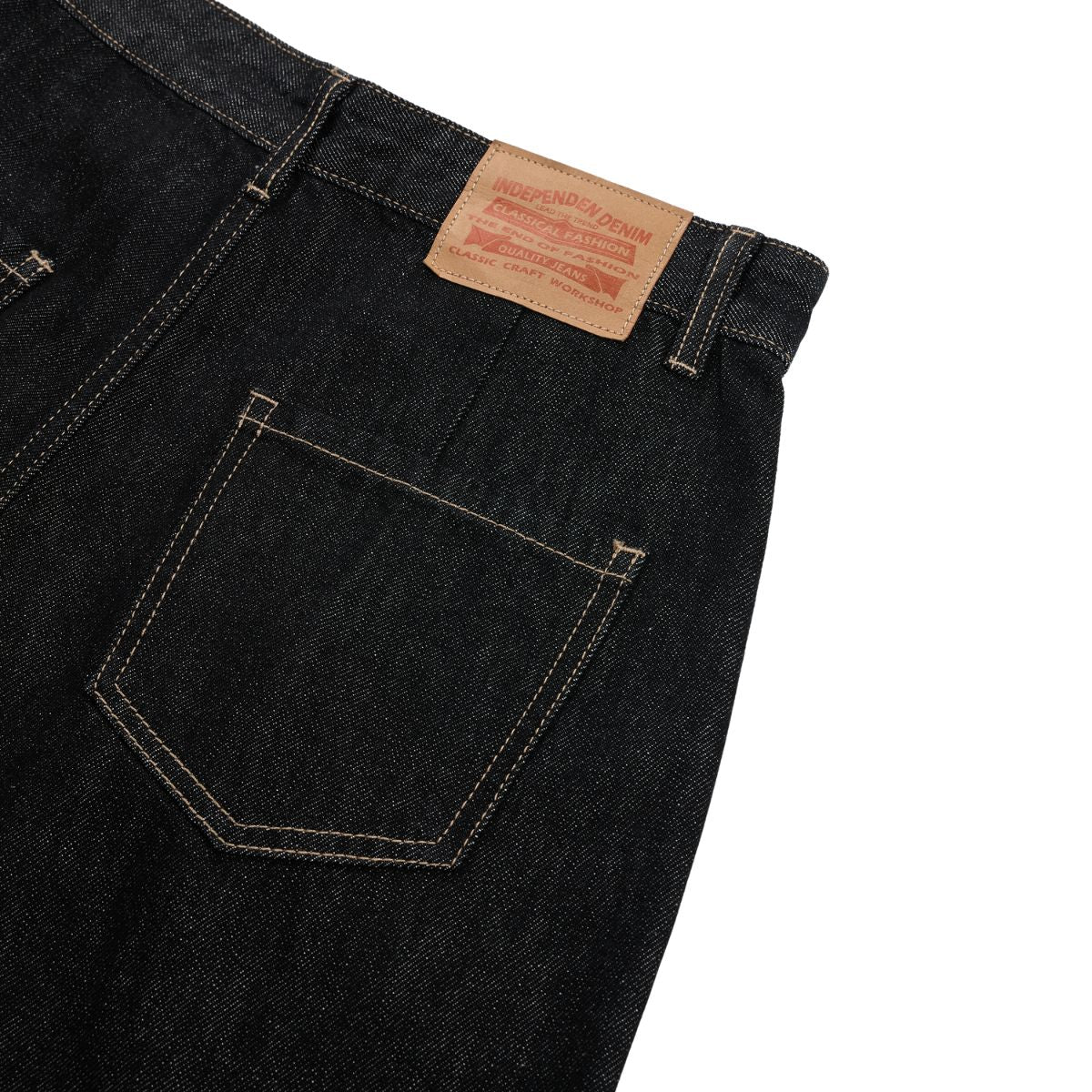 Creased Raw Denim Straight‑Leg Jeans