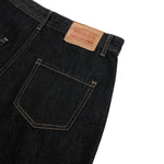 Creased Raw Denim Straight‑Leg Jeans