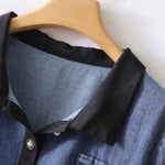 Vestido camisero vaquero de manga corta con patchwork