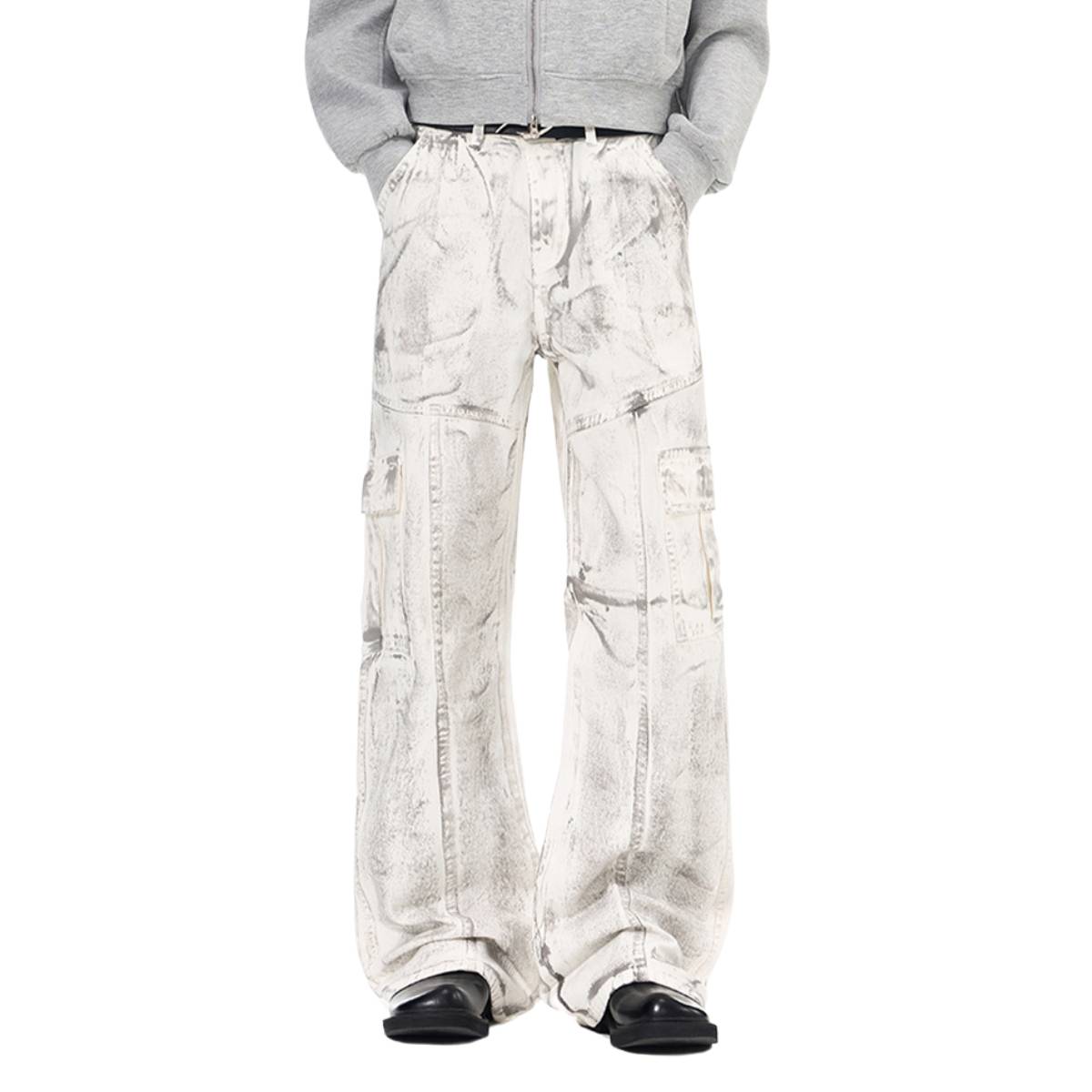 Graffiti Spray Washed Baggy Flared Denim Pants