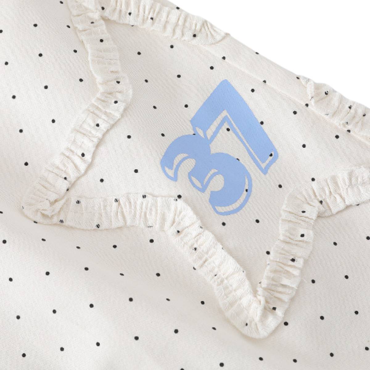 Y2K Polka Dot Graphic Ruffle Waist Baggy Wide-Leg Bermuda Denim Shorts
