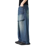 Vintage Wash Faux Layered Baggy Curved Leg Denim Jeans