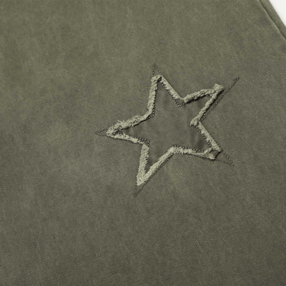 Olive Wide Leg Pants Star Cross Embroidery Details