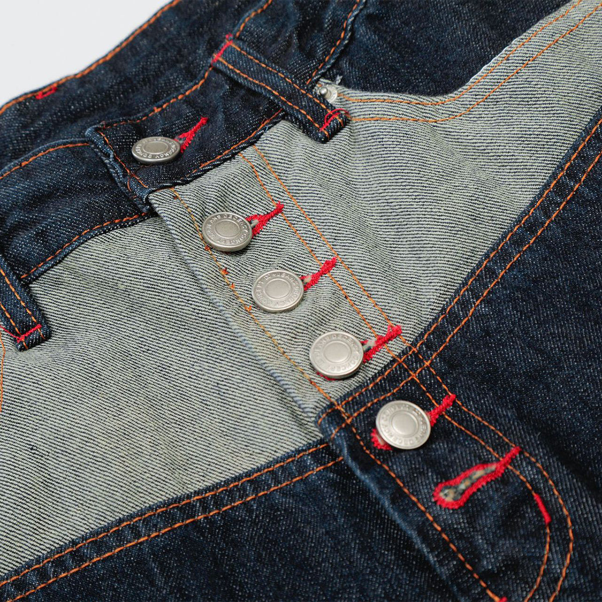 Patchwork Curved Wide-Leg Raw Denim Premium Jeans