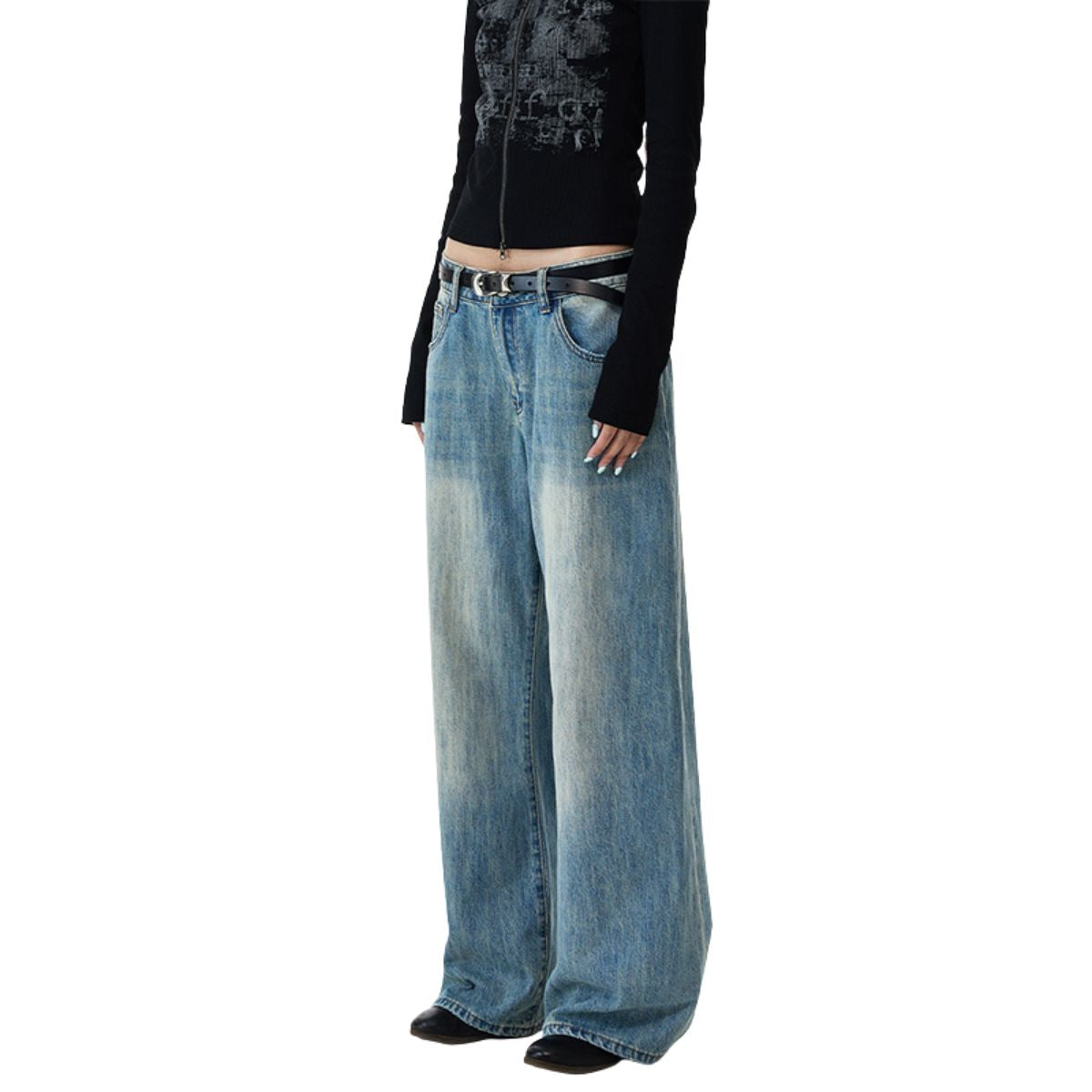 Light Washed Vintage Wide Leg Denim Jeans