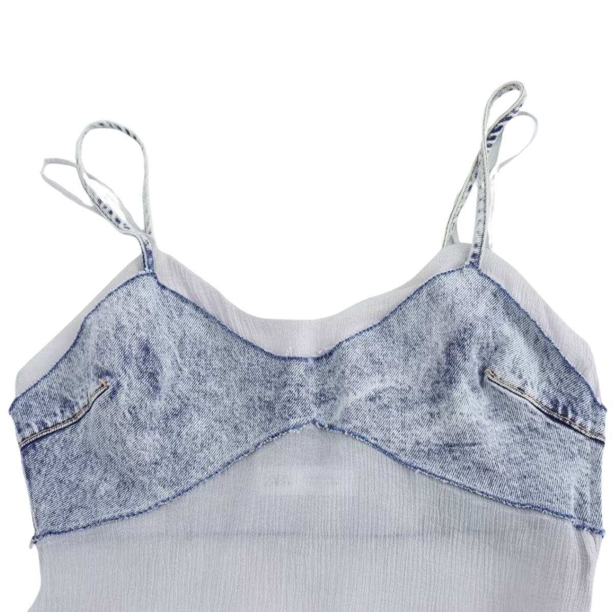 Spaghetti Straps Patchwork Denim Maxi Dress