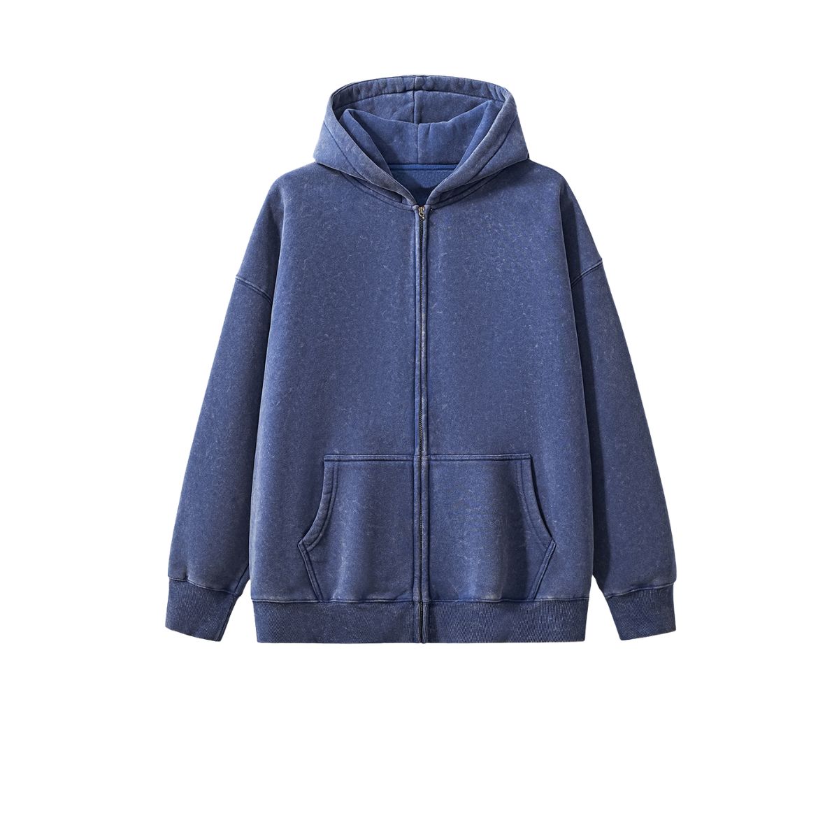 Stone Wash Zip-Front Fleece Hoodie