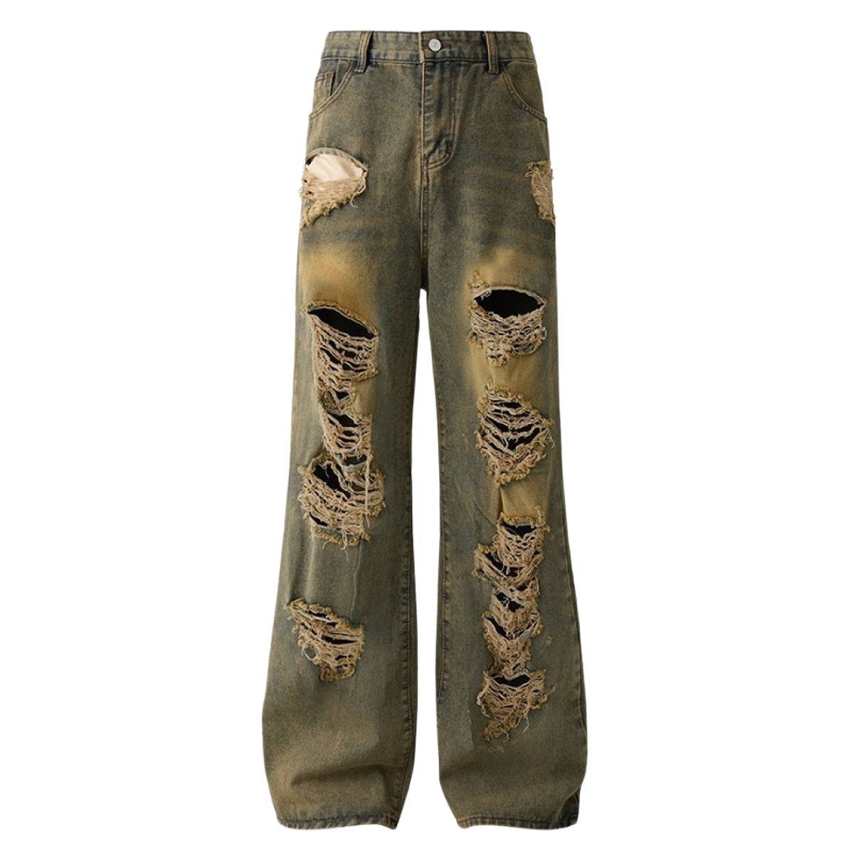 Vintage Distressed Wide Straight Leg Denim Jeans