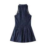 Denim Sleeveless Button-Front Pleated Dress
