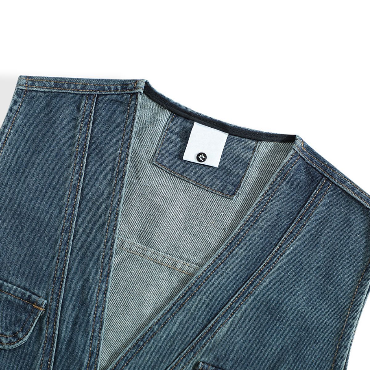 Relaxed V-Neck Denim Cargo Vest
