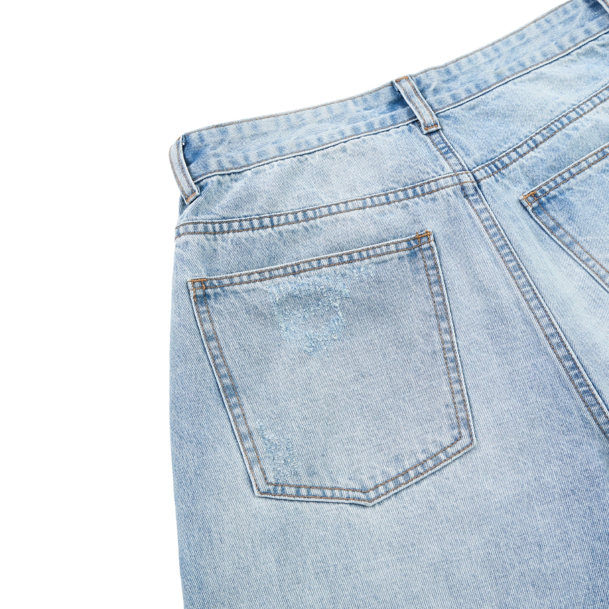 Wash Destroyed Pleated Baggy Jeans