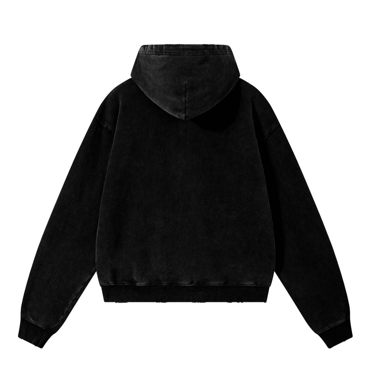 Boxy Cropped Stacked Sleeve Ripped Distressed Full Zip Hoodie