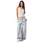 Vintage Washed Distressed Gradient Stripe Wide Leg Jeans