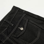 Black Wide Leg Contrast Stitch Denim Pants