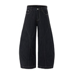 Curved Seam Wide Leg Denim Trousers Dark Indigo Wash