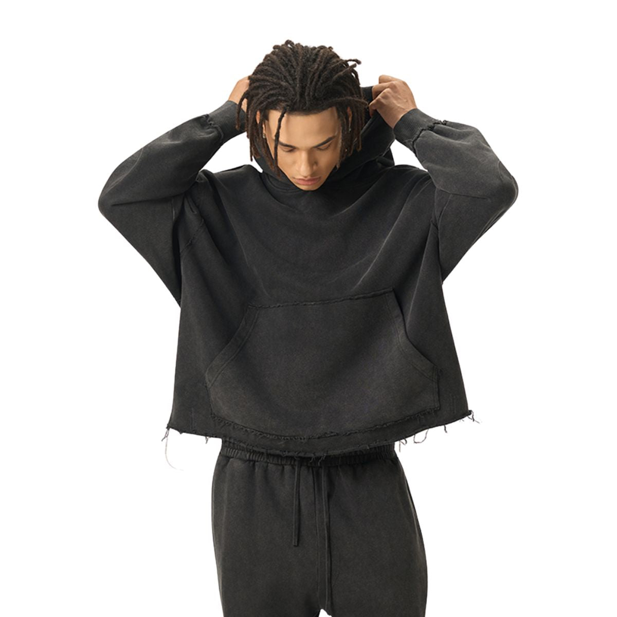 Raw Edge Boxy Washed Cotton Hoodie