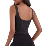 Knit Denim Corset Crop Fitted Tank