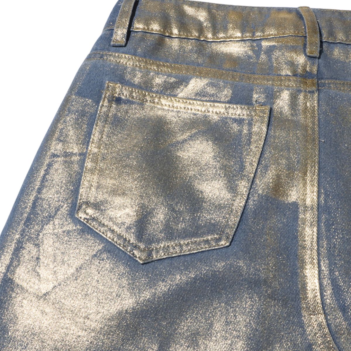 Falda vaquera con bordado de perlas y lavado vintage