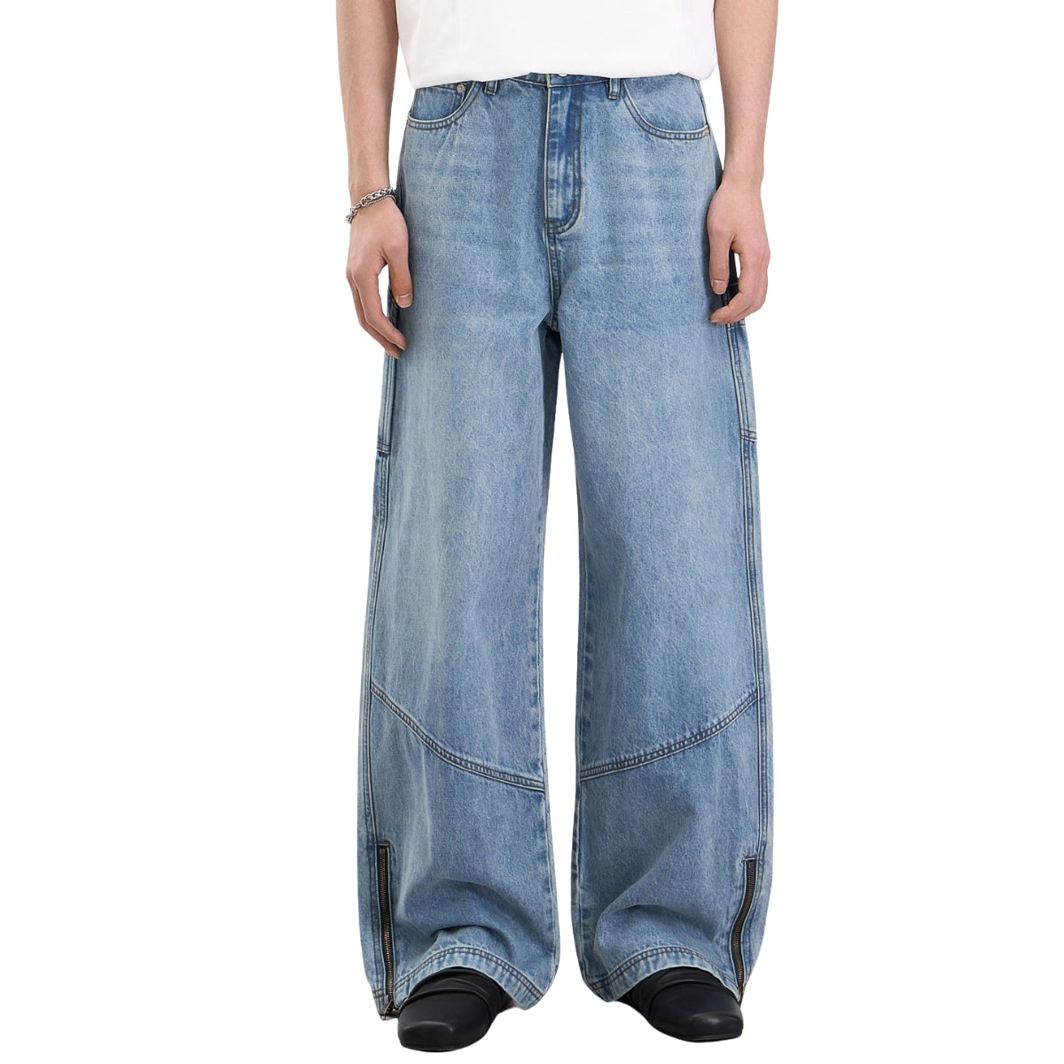 Zipped Panelled Streetwear Baggy Straight-Leg Jeans