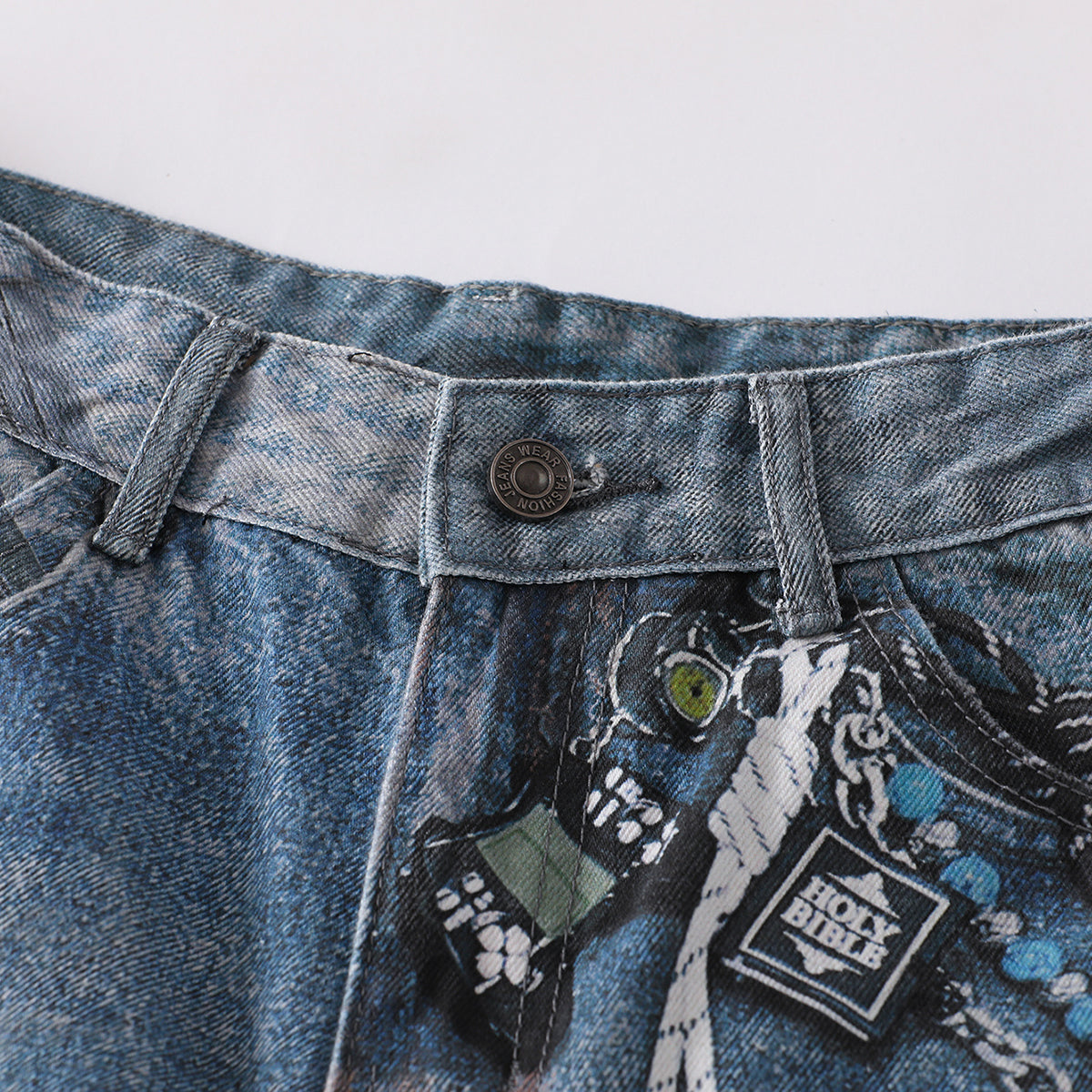 Cartoon Printed Baggy Denim Pants