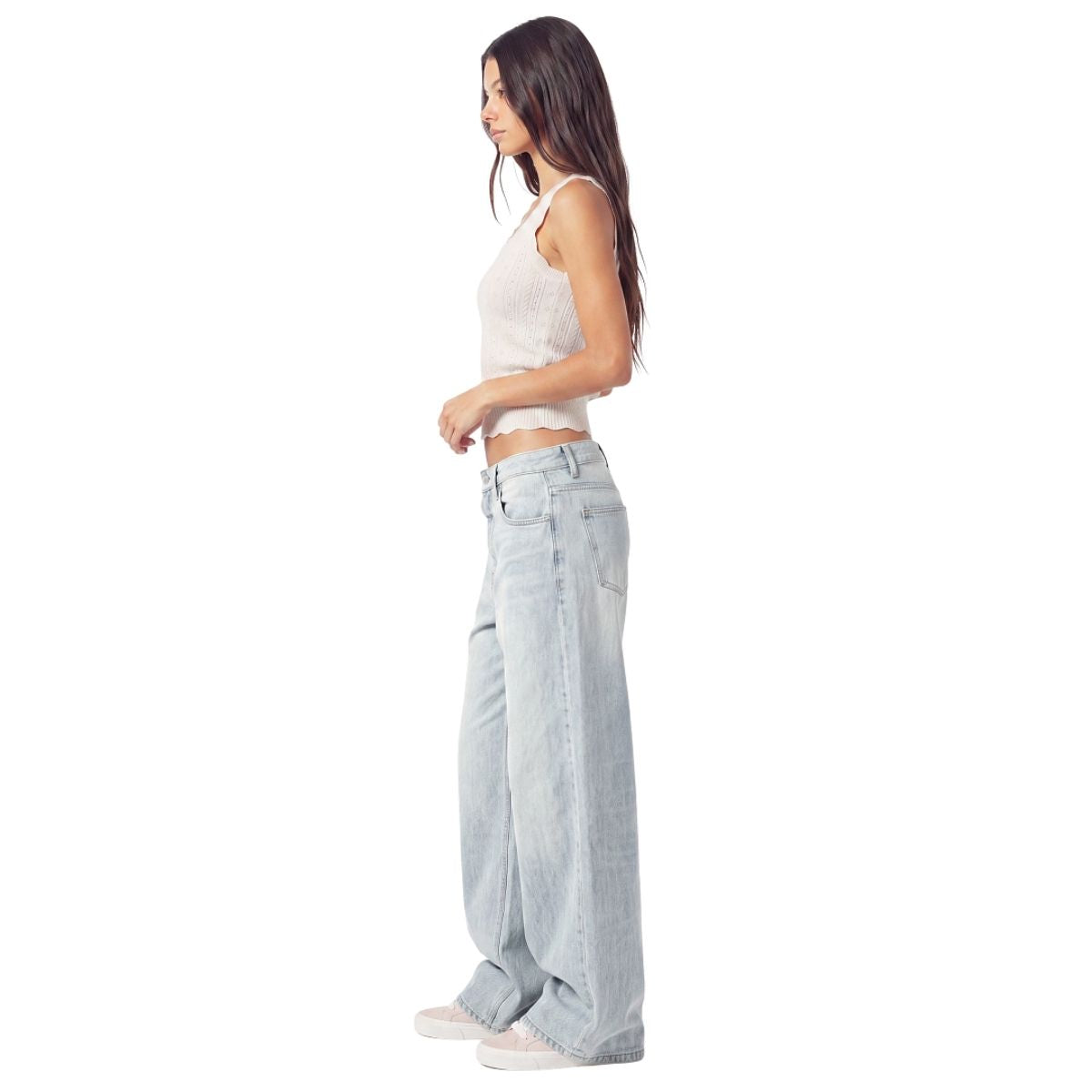 Vintage Washed Distressed Gradient Stripe Wide Leg Jeans