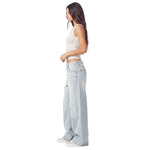 Vintage Washed Distressed Gradient Stripe Wide Leg Jeans