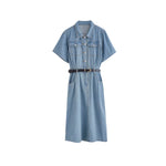 Short Sleeve Belted Midi Denim Shirtdress