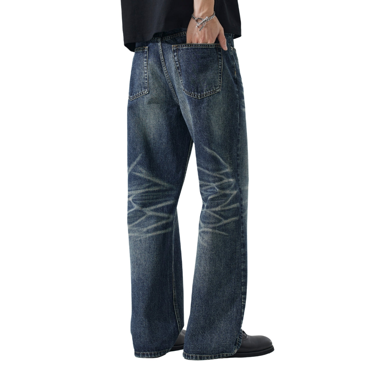 Blue Washed Baggy Cat Whisker Jeans