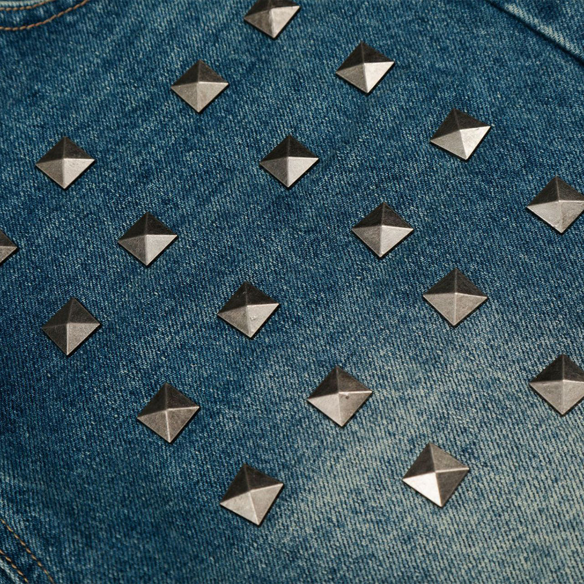 Distressed Metal Stud Wide-Leg Vintage Blue Jeans