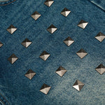 Distressed Metal Stud Wide-Leg Vintage Blue Jeans