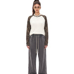 Unisex Leopard Print Raglan Stack Sleeve Crop T-Shirt