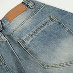 Distressed Wide Leg Gold Closure Denim